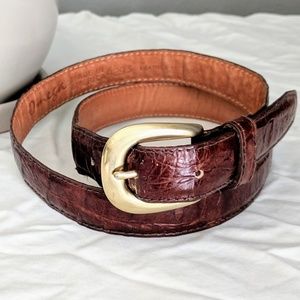 Vintage 90's Omega Brown Leather Belt Gold Buckle